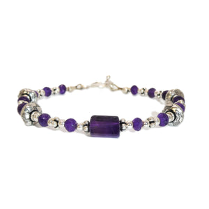 Amethyst bracelet with decorative sterling silver beads