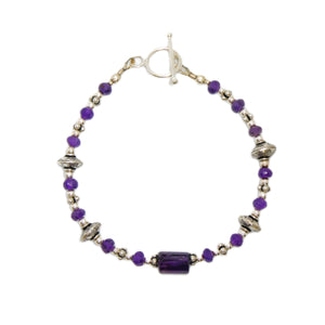 Amethyst bracelet with decorative sterling silver beads