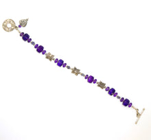 Load image into Gallery viewer, Amethyst, iolite &amp; antiqued sterling bead bracelet
