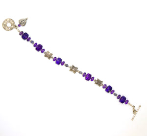 Amethyst, iolite & antiqued sterling bead bracelet