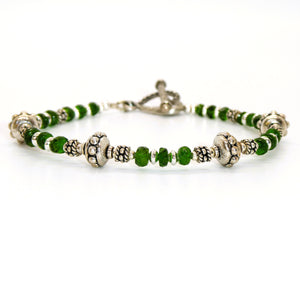 Chrome diopside & sterling silver fancy bead bracelet