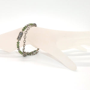 Prasiolite & antiqued sterling silver bead bracelet with chain