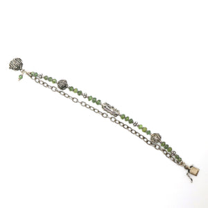 Prasiolite & antiqued sterling silver bead bracelet with chain