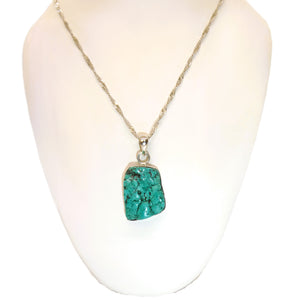 Freeform turquoise bezel-set pendant on chain - Native American Old Pawn