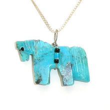 Load image into Gallery viewer, Turquoise hand-carved horse fetish pendant necklace - Native American handmade
