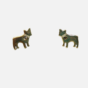 Cute dog with heart post earrings - 14k GP over sterling