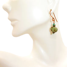 Load image into Gallery viewer, Turquoise &amp; jasper earrings with copper French wires
