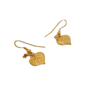 Brass leaves with crystals earrings