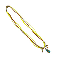 Load image into Gallery viewer, Turquoise teardrop &amp; gems on 3-strand silk necklace in brass

