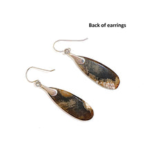 Load image into Gallery viewer, Petrified peanut wood &amp; sterling teardrop earrings with French wires
