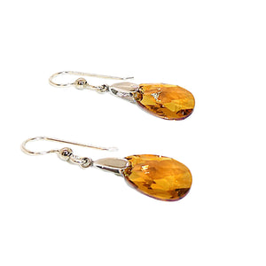 Faceted teardrop Swarovski crystal topaz color earrings with French wires