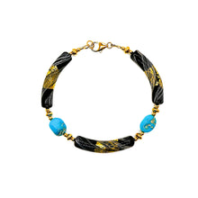 Load image into Gallery viewer, Murano (Venetian) glass &amp; gold bracelet with Kingman turquoise
