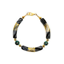 Load image into Gallery viewer, Murano (Venetian) glass black, gold &amp; green bracelet
