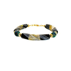 Murano (Venetian) glass black, gold & green bracelet