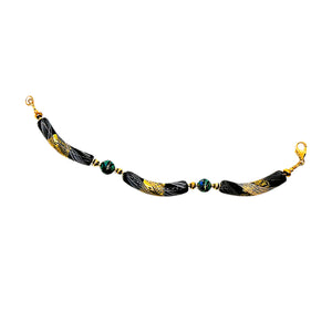 Murano (Venetian) glass black, gold & green bracelet