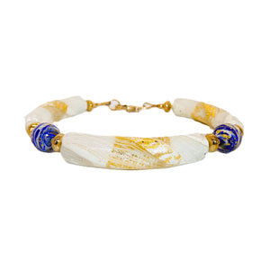 Murano (Venetian) glass white, gold & cobalt blue bracelet