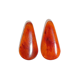 Large red-orange oyster shell teardrop post earrings