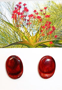 Large red oyster shell oval post earrings