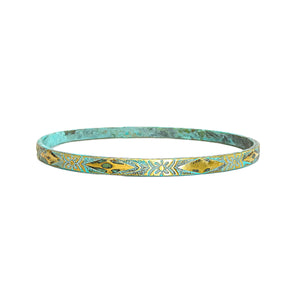 Blue patina vintage-style stackable brass bangles - 2 sizes
