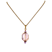 Load image into Gallery viewer, Large faceted oblong lavender-rose crystal pendant on chain necklace
