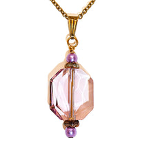 Load image into Gallery viewer, Large faceted oblong lavender-rose crystal pendant on chain necklace
