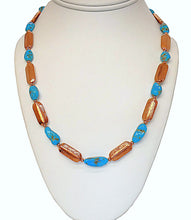 Load image into Gallery viewer, Castle Dome turquoise pebbles &amp; copper tube necklace
