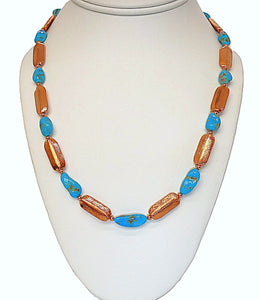 Castle Dome turquoise pebbles & copper tube necklace