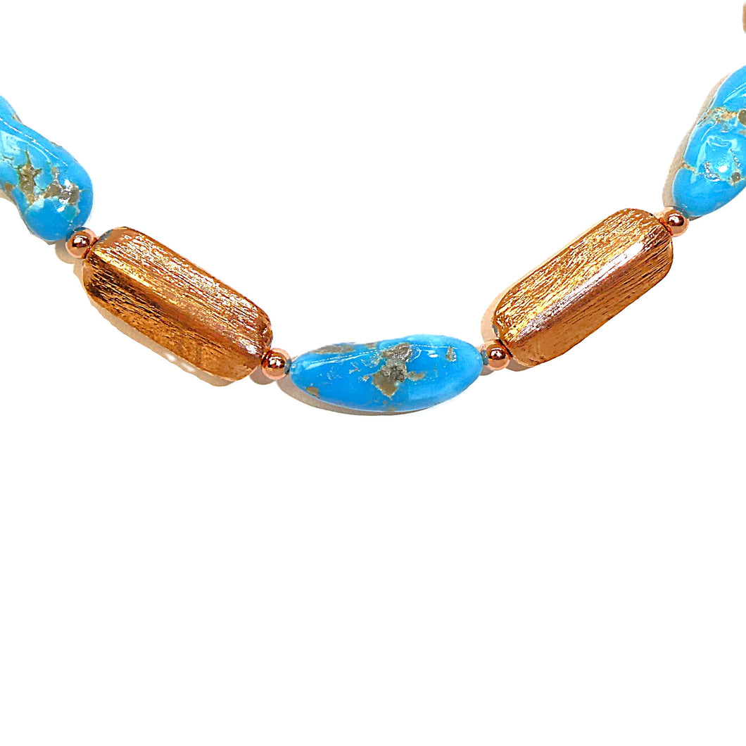 Castle Dome turquoise pebbles & copper tube necklace