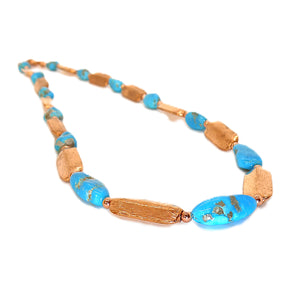 Castle Dome turquoise pebbles & copper tube necklace