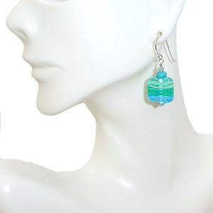 Turquoise, handmade lampwork bead & crystal dangle earrings