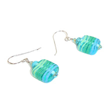 Load image into Gallery viewer, Turquoise, handmade lampwork bead &amp; crystal dangle earrings
