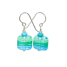 Load image into Gallery viewer, Turquoise, handmade lampwork bead &amp; crystal dangle earrings
