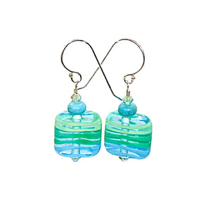 Turquoise, handmade lampwork bead & crystal dangle earrings