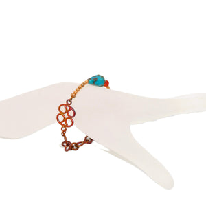 Turquoise, apple coral & red copper bracelet with heart & arrow