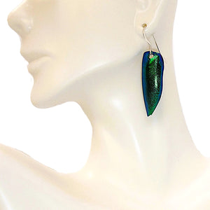 Genuine Emerald (Jewel) beetle wing earrings