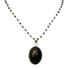 Load image into Gallery viewer, Black obsidian pendant on black spinel chain necklace
