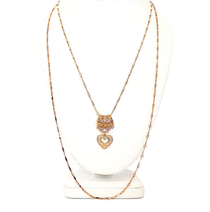 Extra-long 2-strand rose gold & sterling pendant chain necklace