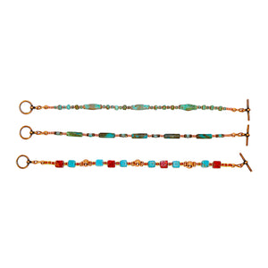 Turquoise & gemstone bracelets in copper & patina - set of 3