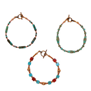 Turquoise & gemstone bracelets in copper & patina - set of 3