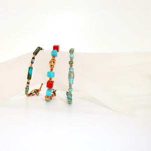 Turquoise & gemstone bracelets in copper & patina - set of 3