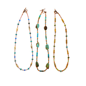 Turquoise & gemstone necklaces in copper - set of 3