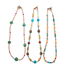 Load image into Gallery viewer, Turquoise &amp; gemstone necklaces in copper - set of 3
