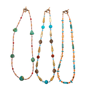 Turquoise & gemstone necklaces in copper - set of 3