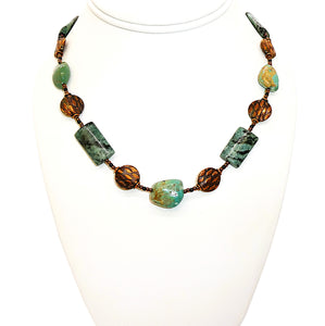 Turquoise & gemstone necklaces in copper - set of 3