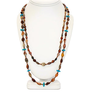 Kingman turquoise & fossil coral necklace in copper (2-strand)