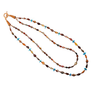 Kingman turquoise & fossil coral necklace in copper (2-strand)