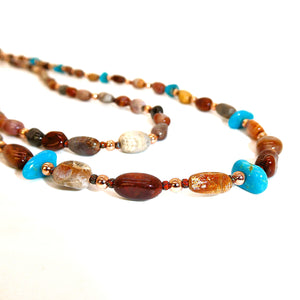 Kingman turquoise & fossil coral necklace in copper (2-strand)