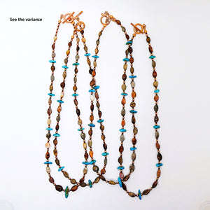 Kingman turquoise & fossil coral necklace in copper