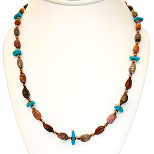 Kingman turquoise & fossil coral necklace in copper