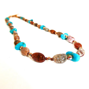 Kingman turquoise & fossil coral necklace in copper